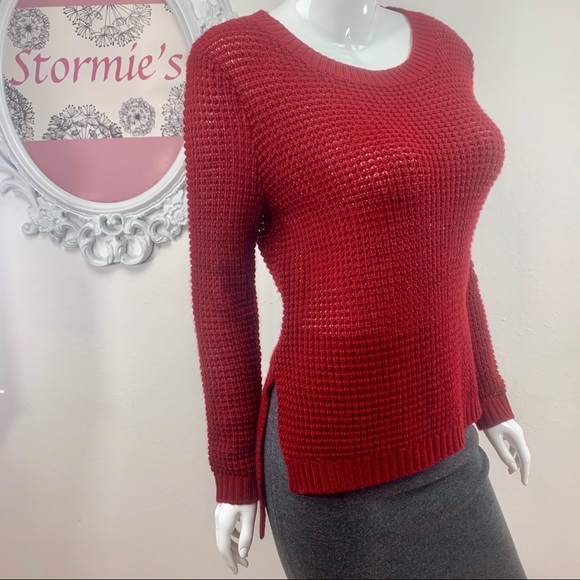 Jack by BB Dakota Sweaters - Jack by BB Dakota /Deep Red Crochet Hi Low Sweater